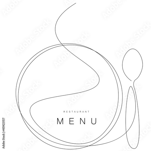 Menu restaurant background with plate and spoon, vector illustration
