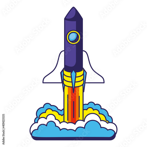 colored spaceship launch icon with a white background