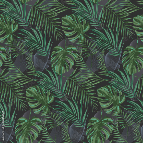 the current trend is subdued tropics . watercolor tropical plants and doodles. seamless pattern. EPS 10. For Printing  booklets  prints  interior design