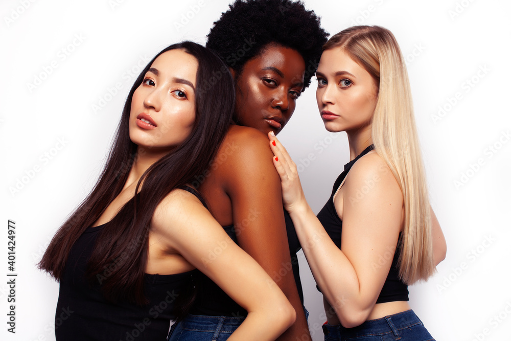 diverse multi nation girls group, teenage friends company cheerful having fun, happy smiling, cute posing isolated on white background, lifestyle people concept, african-american, asian and caucasian diverse multi nation girls group, teenage friends company cheerful having fun, happy smiling, cute posing isolated on white background, lifestyle people concept, african-american, asian and caucasian