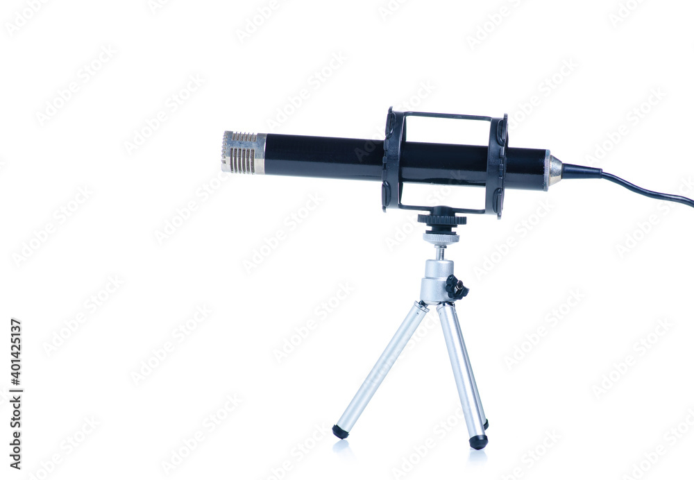 Microphone tripod stand on white background isolation Microphone tripod stand on white background isolation