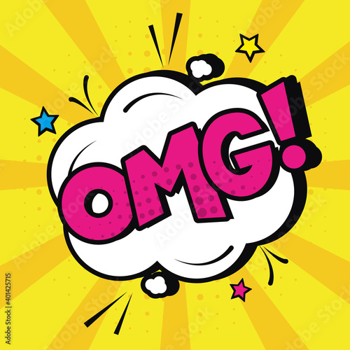 OMG pop art expression with cloud, colorful design