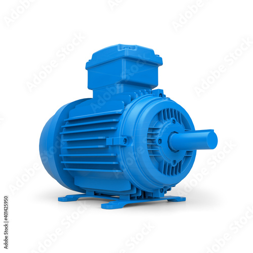 Blue Electric Water Pump White Background. 3D Rendering
