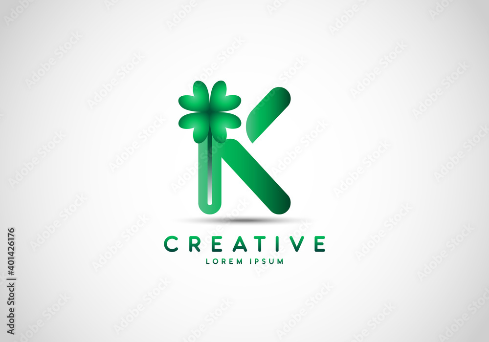 Letter K Lucky Clover Leaf Logo, lucky initials, a combination of leaf and letter. Letter K Lucky Clover Leaf Logo, lucky initials, a combination of leaf and letter.