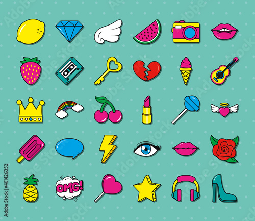 pop art icons collection, colorful design