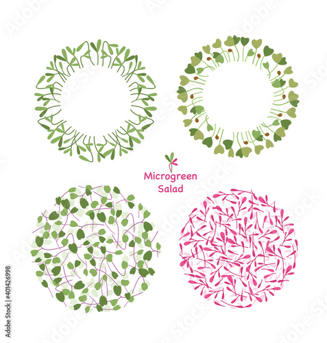 Micro greens food circle graphic design, eco logo leaf set