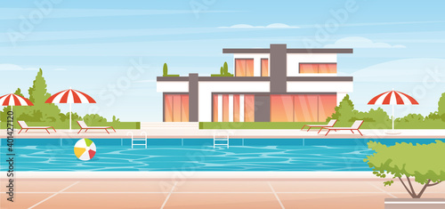 Water swimming pool summer vacation landscape, cartoon no people luxury poolside