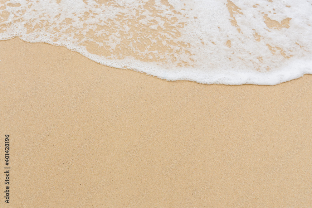 Soft wave of sea on empty sandy beach Background with copy space Soft wave of sea on empty sandy beach Background with copy space