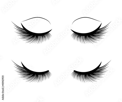 Long eyelashes on a white background. Symbol. Beauty saloon. Eyelash Extension. Vector illustration.