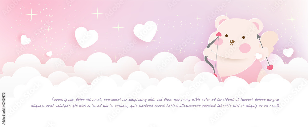 Valentine's day greeting card with cute cupid bear.