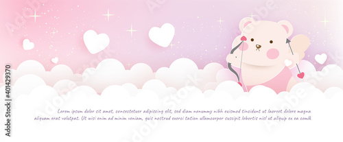 Valentine's day greeting card with cute cupid bear.