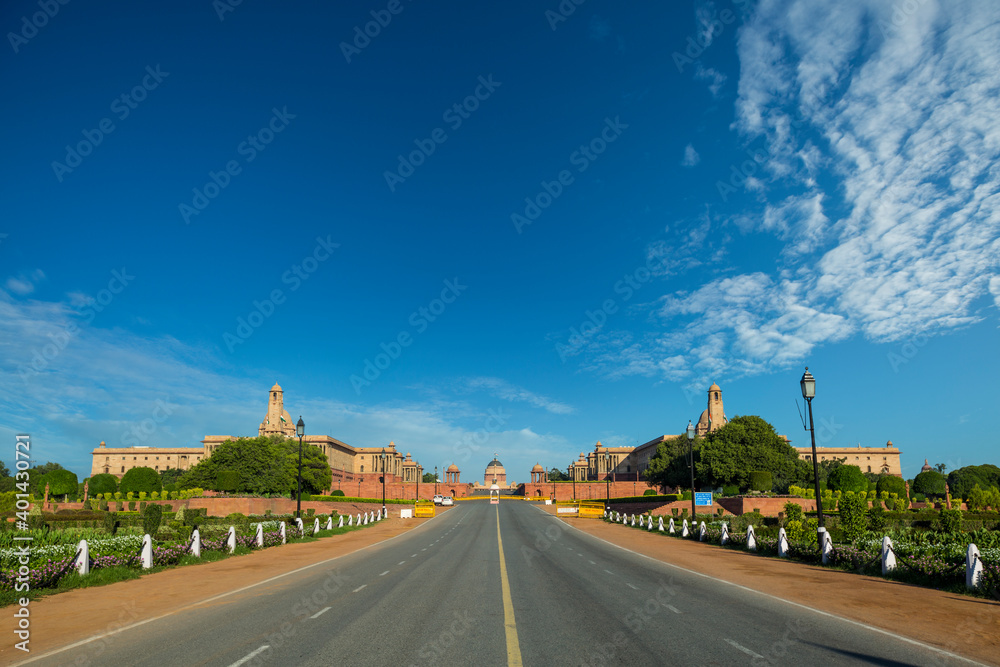 Fototapeta premium Government buildings at the end of the Raj Path - The King's Way. New Delhi.