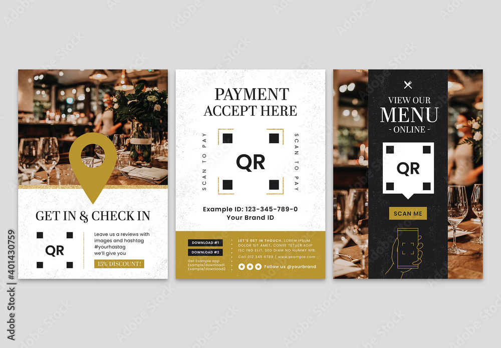Restaurant Check in Flyer Layout with Qr Code for Online Menu Stock ...
