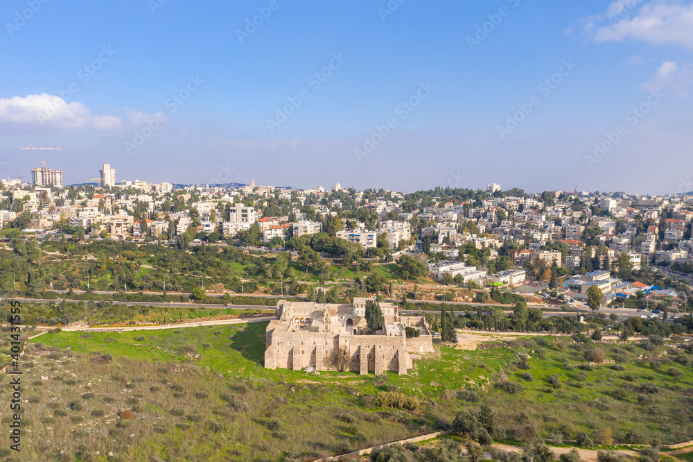Monastery of the Cross in Jerusalem, It is believed that the tree that gave its wood to the Cross on which Christ was crucified grew in the surrounding valley, Aerial view.