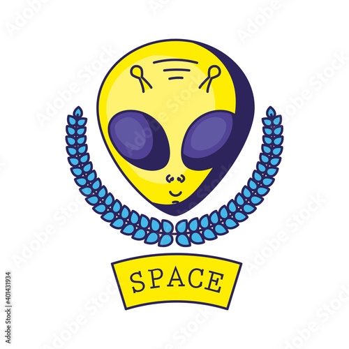 badge with one alien in it and space lettering