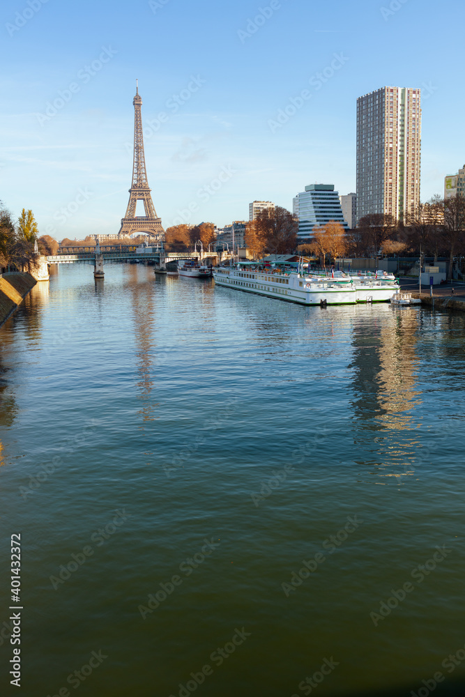 landscape with eiffel tower and Seine river