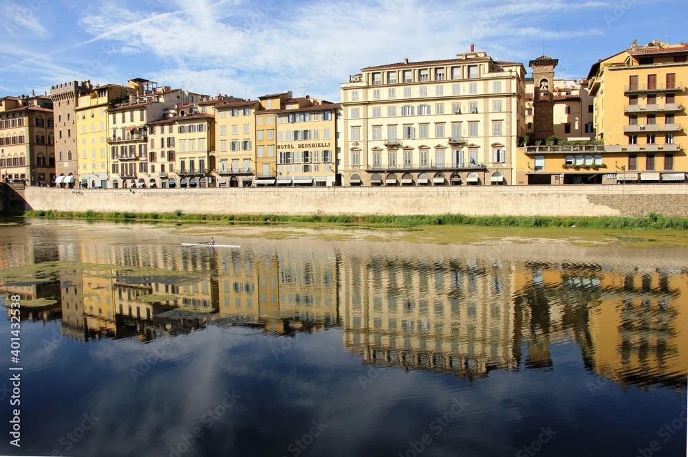 Florence reflections in Arno, Italy, 2014