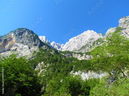 Alpine landscape bellow Prisojnik mountain in Julian alps and Triglav national park, Slovenia