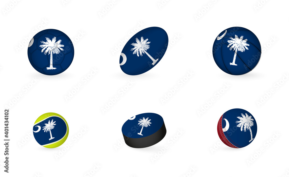 Sports equipment with flag of South Carolina. Sports icon set. Sports equipment with flag of South Carolina. Sports icon set.