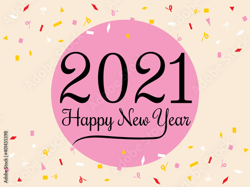 2021 Happy New Year background. text with confetti flat icon. vector illustration greeting card and poster design.