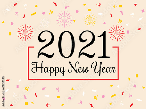 2021 Happy New Year background. text with confetti flat icon. vector illustration greeting card and poster design.