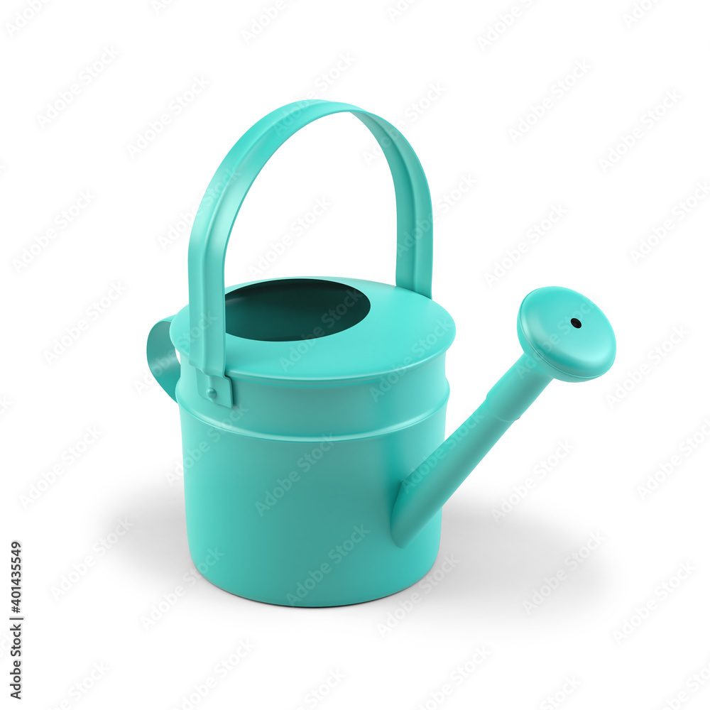 Green watering can garden on white background. 3D Rendering Green watering can garden on white background. 3D Rendering