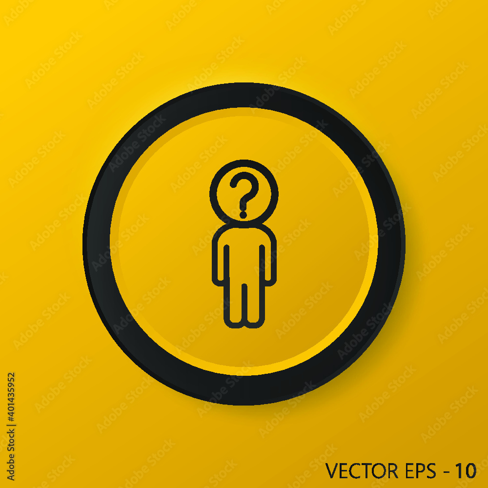 Problem icon in black circle. Problem vector flat symbol on yellow background. Problem icon in black circle. Problem vector flat symbol on yellow background.