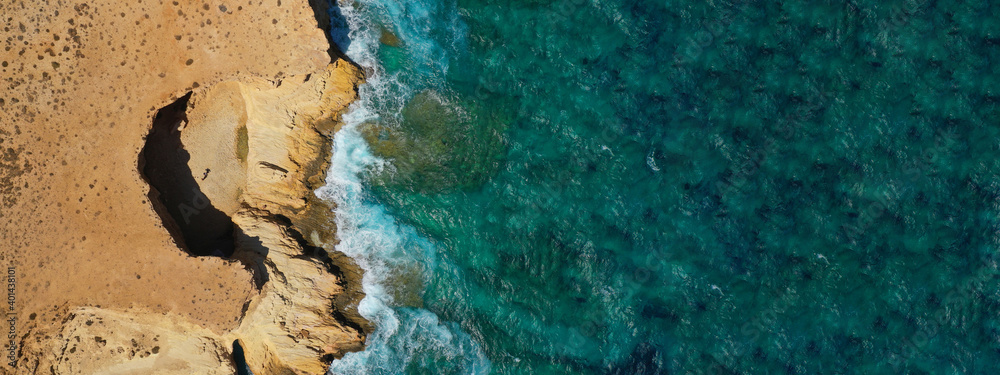 Aerial drone ultra wide photo of amazing seascape of Koufonisia islands, Small Cyclades, Greece