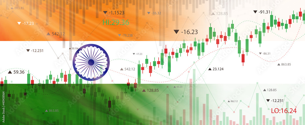 Creative India flag banner with stock exchange market Graph