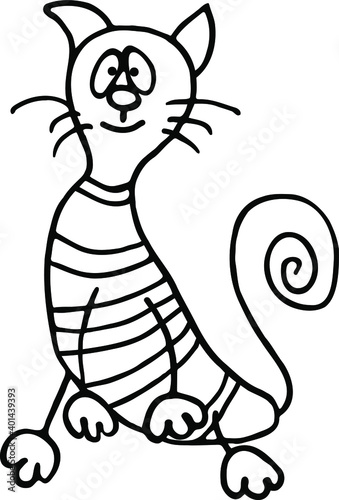Cute cat in doodle art style. Simple black and white picture. Isolate. Vector image. photo