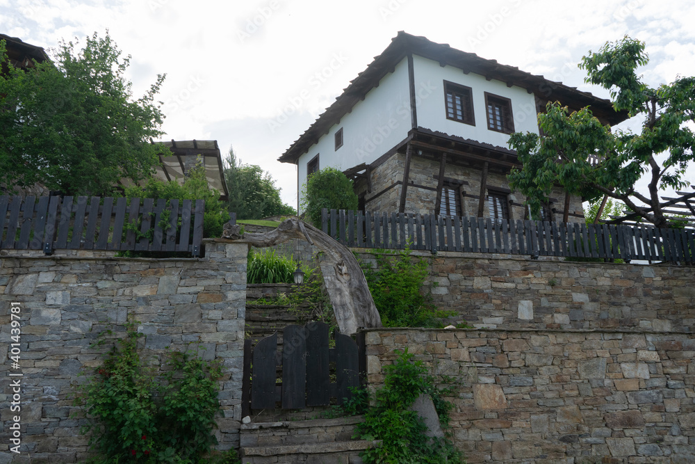 Bulgarian old Residential and home of grandparents on a famous village. Traditional house in rural area in the balkan. Historical Museum of Bulgaria and pension