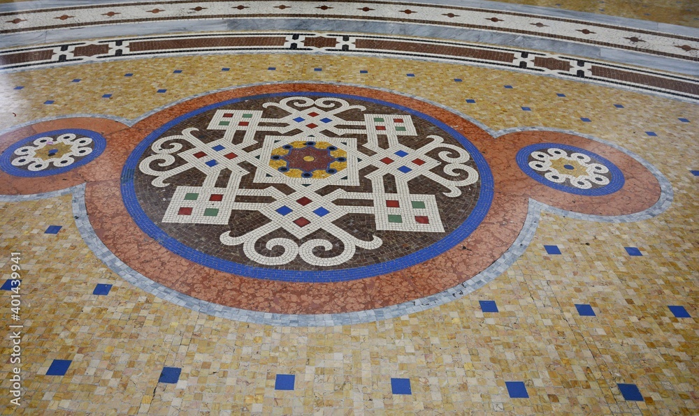 Multicolored mosaic marble floor. Milan. Italy.