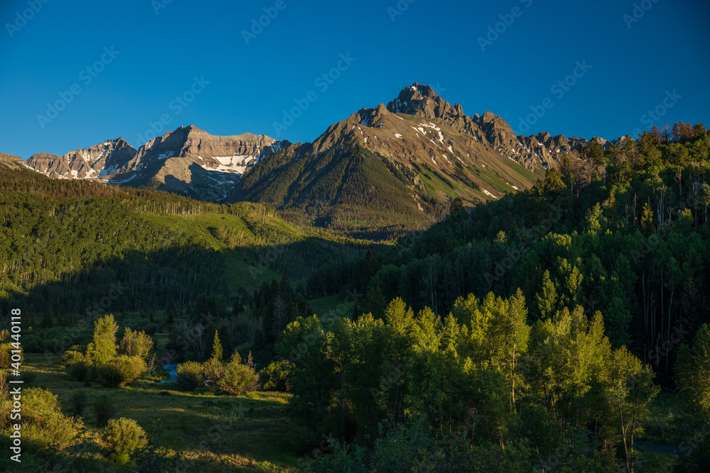 Mt Sneffels with clear blue skies near sunset