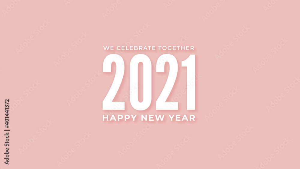 Happy new year 2021 text with shadow on a simple background, vector background, simple text on background Happy new year 2021 text with shadow on a simple background, vector background, simple text on background