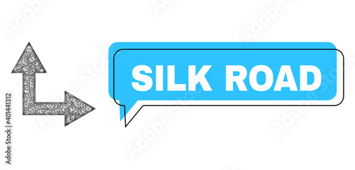 Chat Silk Road blue cloud frame and net mesh bifurcation arrow right up. Frame and colored area are shifted to Silk Road label, which is located inside blue colored cloud.