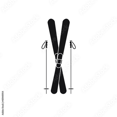 Vector flat black crossed ski isolated on white background