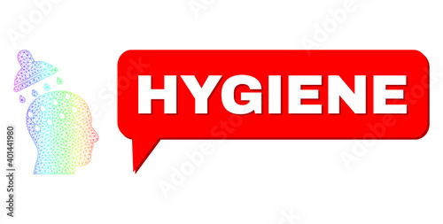 Hygiene and brain washing vector. Spectrum colorful net brain washing, and speech Hygiene bubble message. Speech colored Hygiene bubble has shadow.