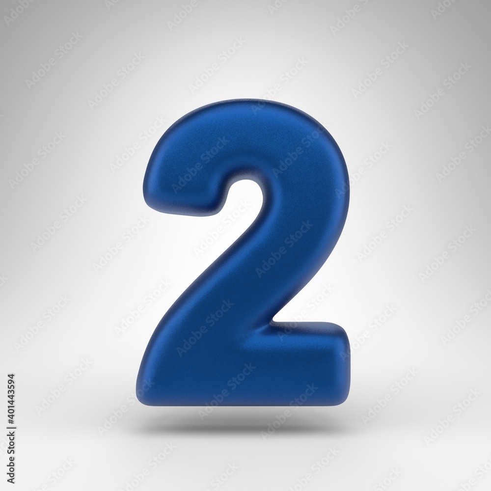 Number 2 on white background. Anodized blue 3D number with matte texture. Number 2 on white background. Anodized blue 3D number with matte texture.