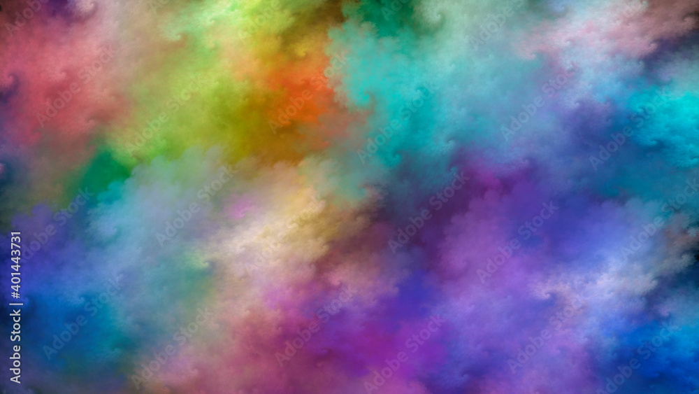 Abstract rainbow colors fractal background in the form of clouds. Suitable for use in imagination, creativity and design projects.