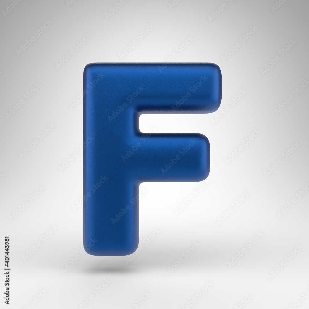 Letter F uppercase on white background. Anodized blue 3D letter with matte texture. Letter F uppercase on white background. Anodized blue 3D letter with matte texture.