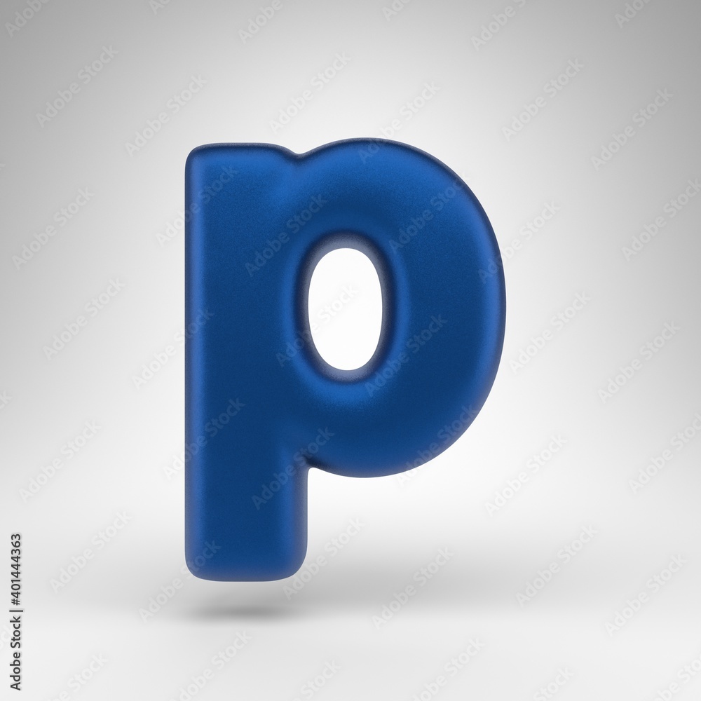 Letter P lowercase on white background. Anodized blue 3D letter with matte texture. Letter P lowercase on white background. Anodized blue 3D letter with matte texture.