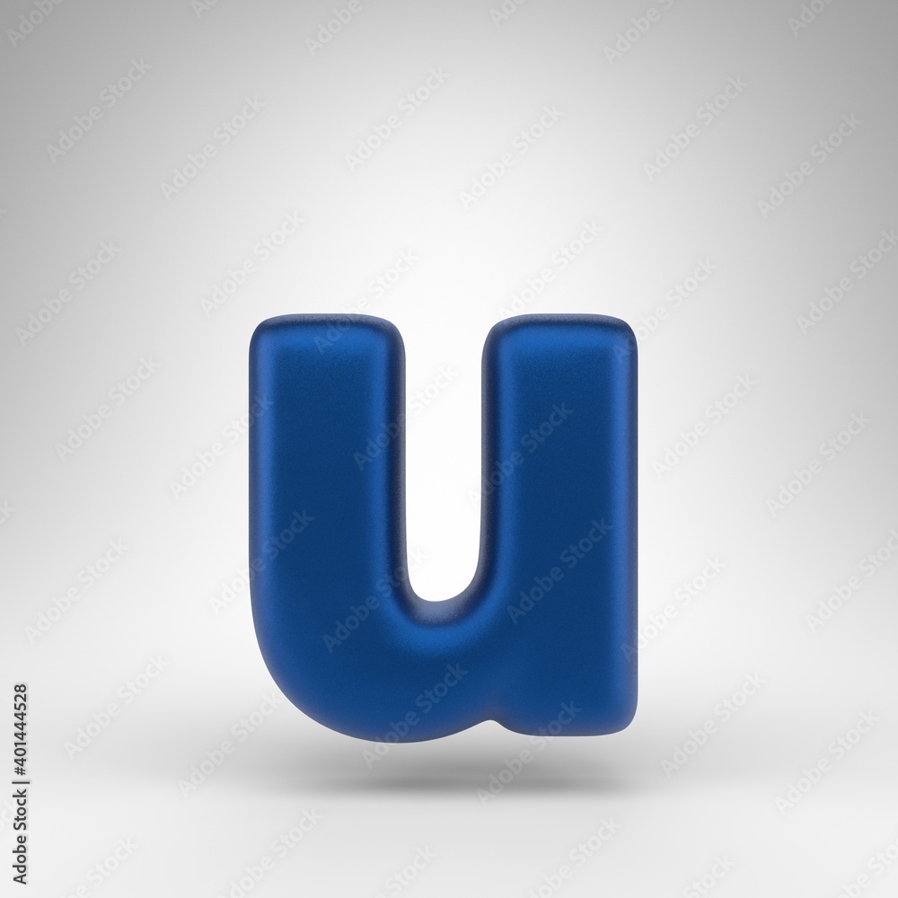 Letter U lowercase on white background. Anodized blue 3D letter with matte texture. Letter U lowercase on white background. Anodized blue 3D letter with matte texture.