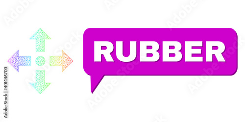 Rubber and expand arrows vector. Spectral colored mesh expand arrows, and chat Rubber cloud frame. Chat colored Rubber bubble has shadow.