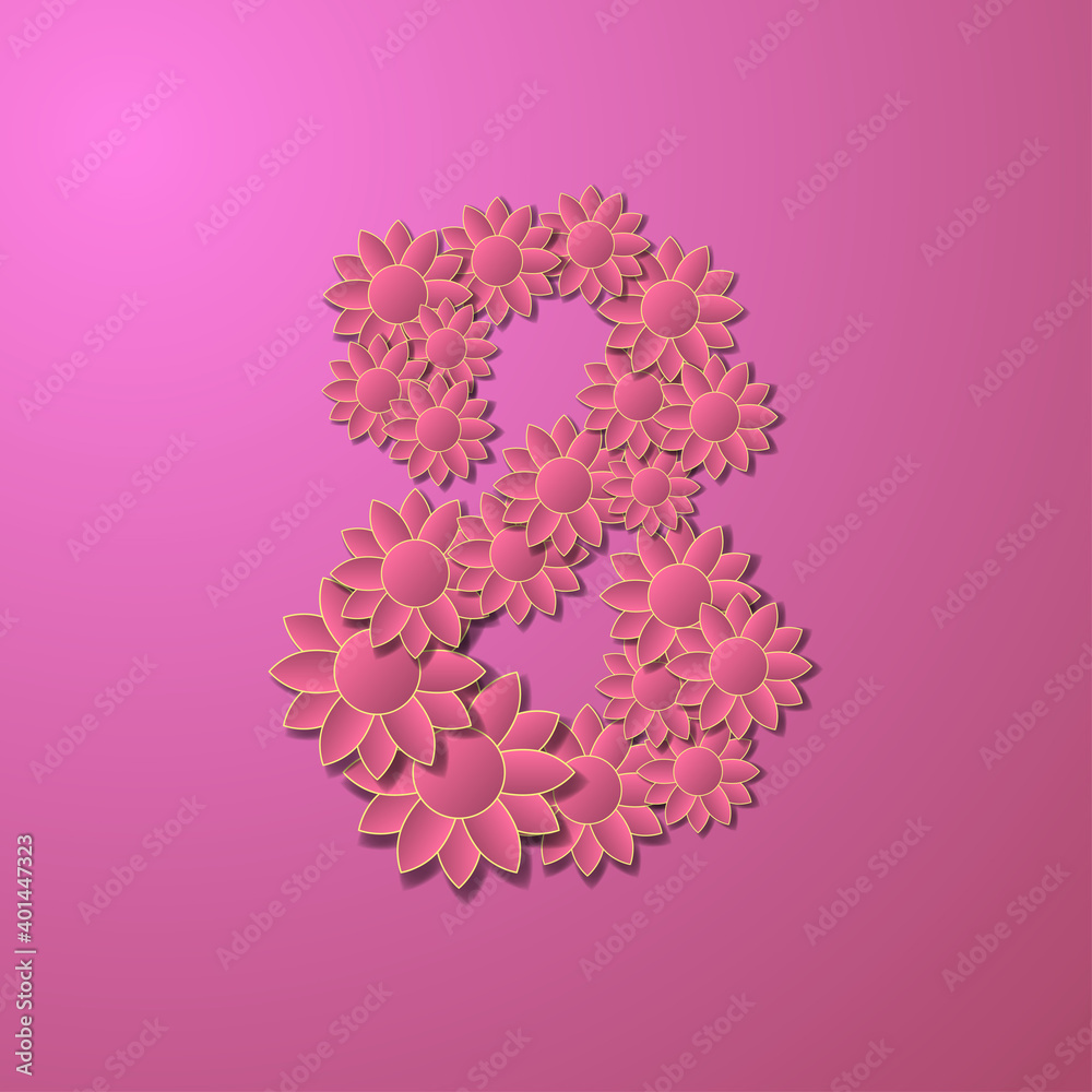 Illustration flowers 8 womens day international culture holiday celebration template , happy day spring isolated
