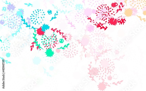 Light Green, Red vector doodle background with flowers, roses.