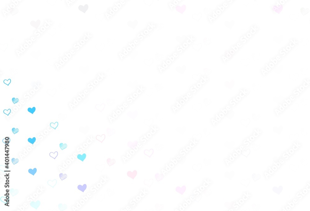 Light Pink, Green vector pattern with colorful hearts.