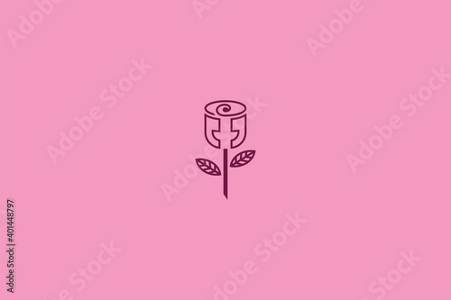 rose chat logo template design with outline style use dark pink color. the idea combination of rose flower and talk symbol. can used for dating business icon