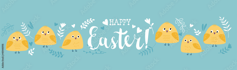 Easter greeting card with funny chiks in cartoon style and caligraphy Easter greeting card with funny chiks in cartoon style and caligraphy