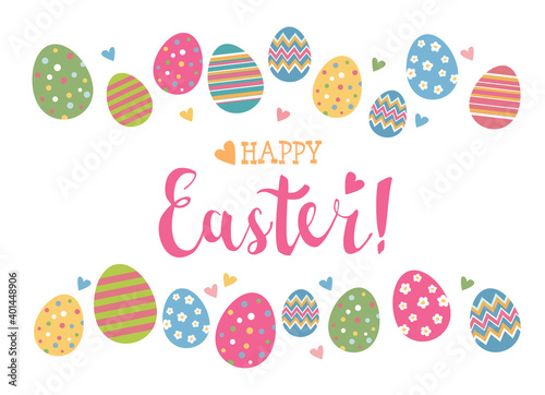 Easter greeting card with cute cartoon colorful eggs