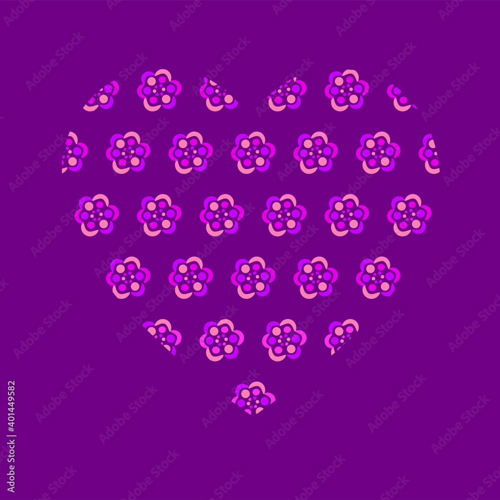 Heart, love of abstract violet flowers, ornated Heart, love of abstract violet flowers, ornated
